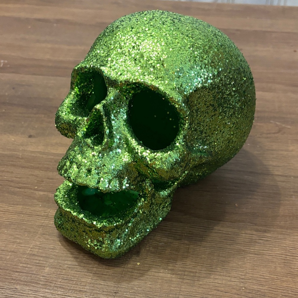 Green Glitter Skull Decor